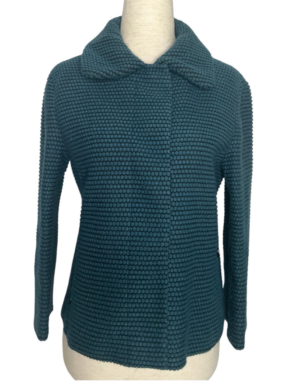 Akris Punto Teal Bubble-Knit Collar Sweater Blazer Size 4